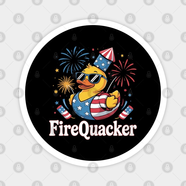 4th of July Duck Firequacker Patriotic Fourth of July Funny Magnet by Creatifly Graphic Tees